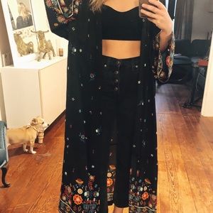 Black floral maxi kimono